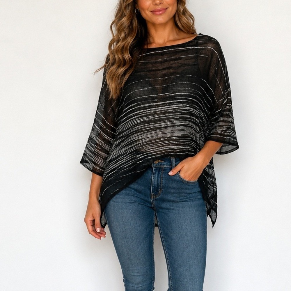 Eileen Fisher Organic Linen Mesh Knit Blouse Old Money Quiet Luxury Minimalist